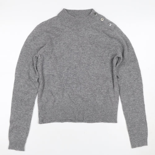 Toast Women Grey S Wool Cashmere Mock Neck Button Shoulder Jumper