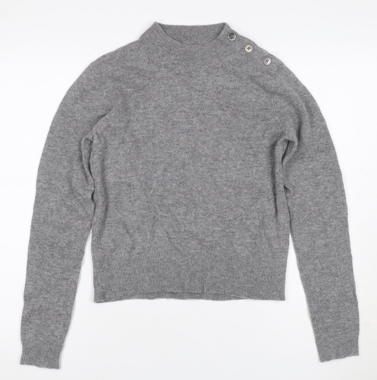 Toast Women Grey S Wool Cashmere Mock Neck Button Shoulder Jumper