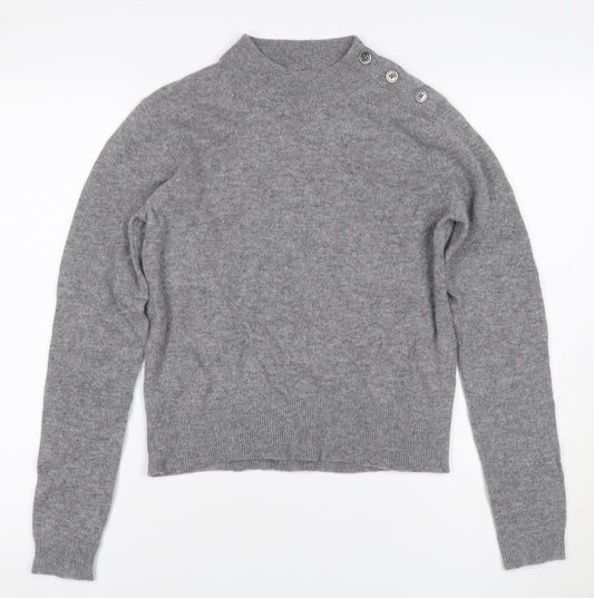 Toast Women Grey S Wool Cashmere Mock Neck Button Shoulder Jumper