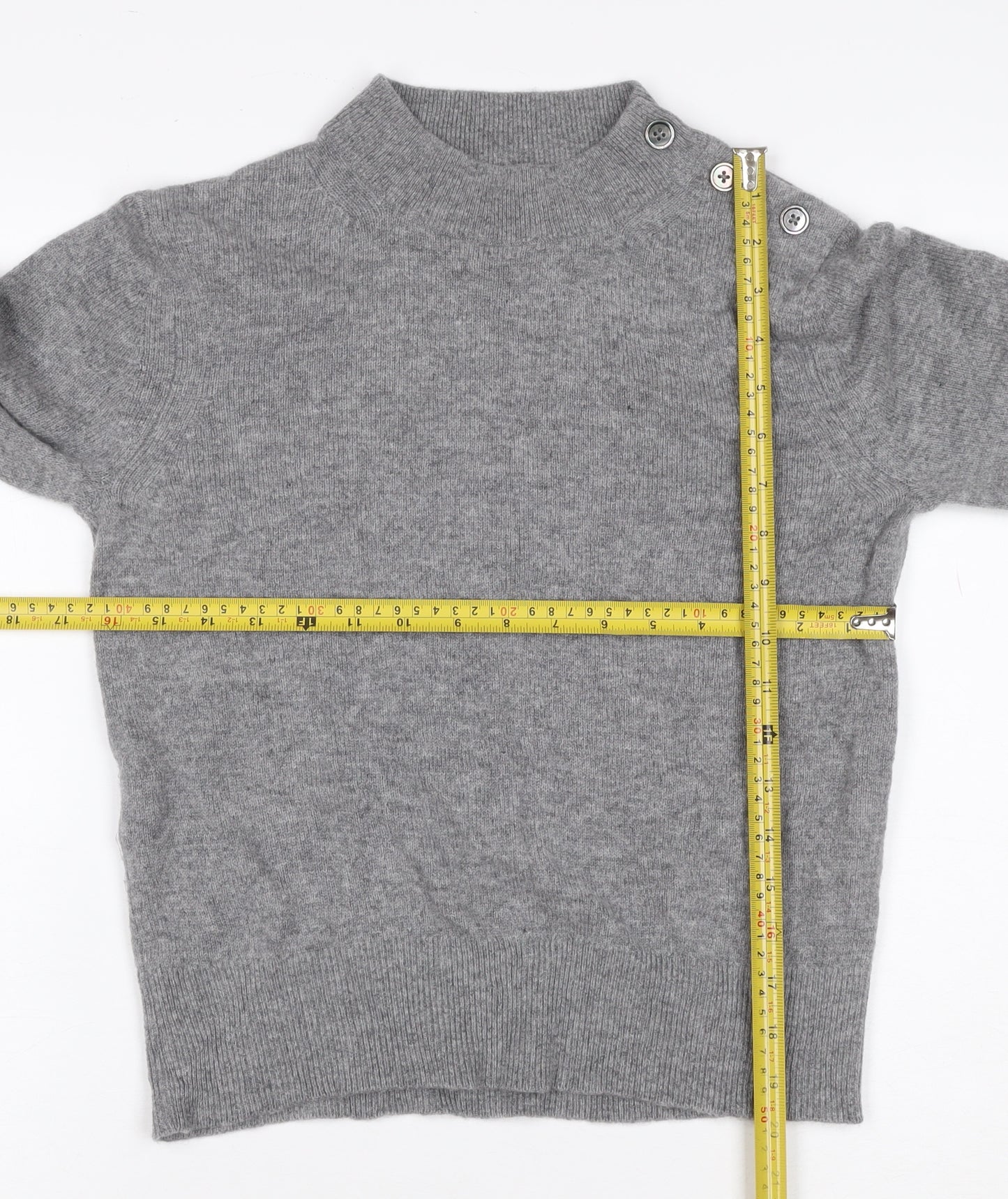 Toast Women Grey S Wool Cashmere Mock Neck Button Shoulder Jumper