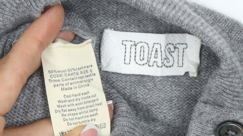 Toast Women Grey S Wool Cashmere Mock Neck Button Shoulder Jumper