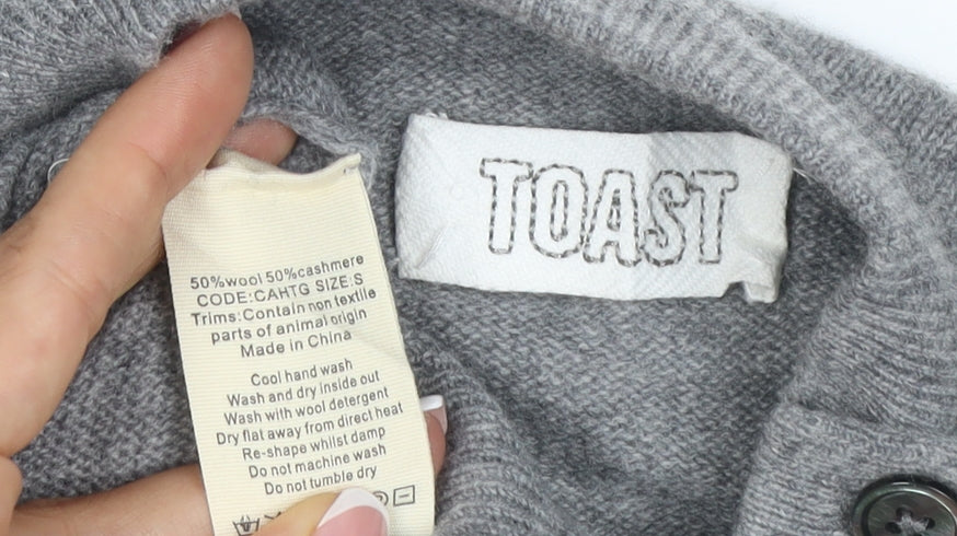 Toast Women Grey S Wool Cashmere Mock Neck Button Shoulder Jumper