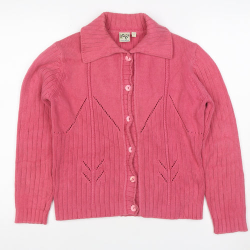 Mackays Women’s Pink Size 2 Cotton Cable Knit Collared Cardigan
