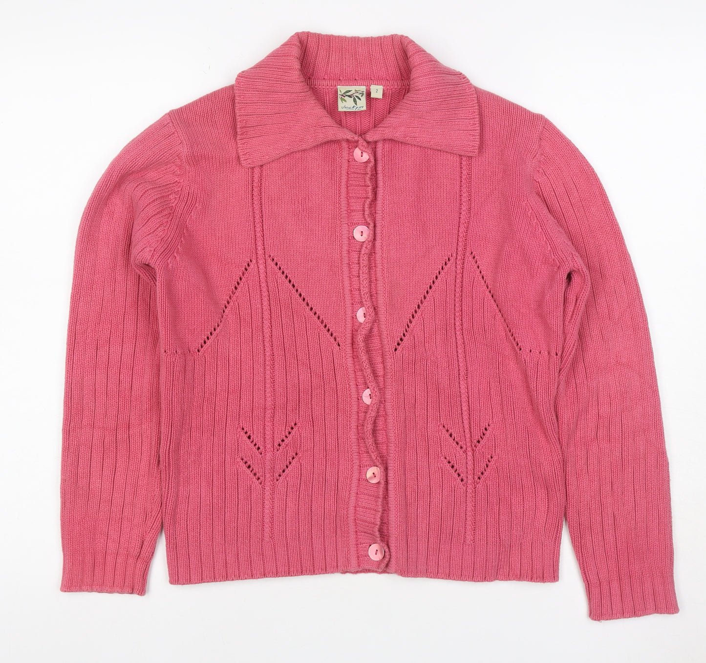 Mackays Women’s Pink Size 2 Cotton Cable Knit Collared Cardigan