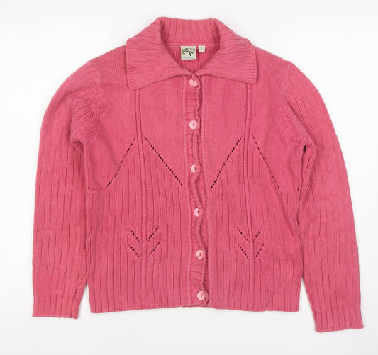 Mackays Women’s Pink Size 2 Cotton Cable Knit Collared Cardigan