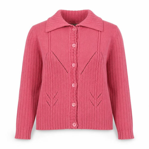 Mackays Women’s Pink Size 2 Cotton Cable Knit Collared Cardigan