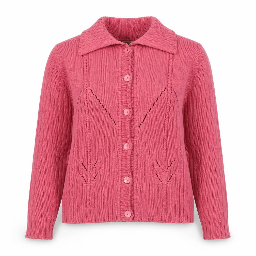 Mackays Women’s Pink Size 2 Cotton Cable Knit Collared Cardigan