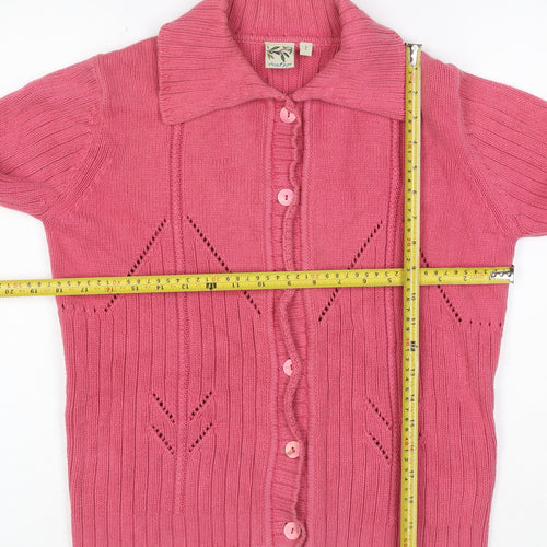 Mackays Women’s Pink Size 2 Cotton Cable Knit Collared Cardigan