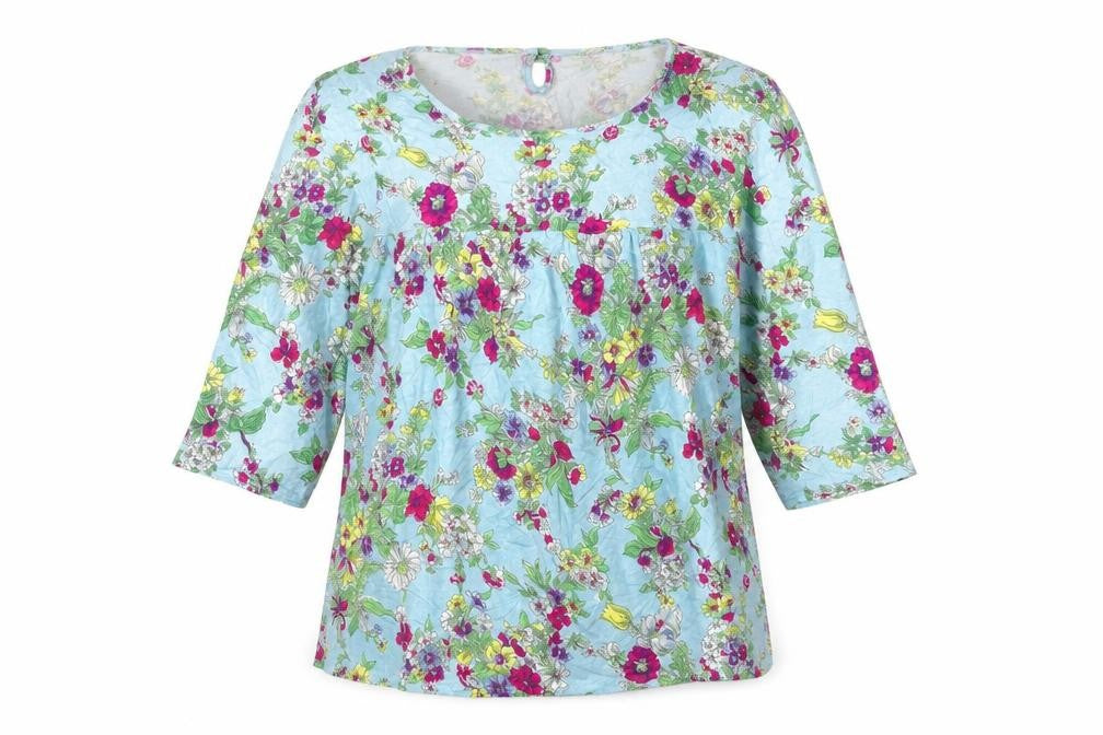 Cath Kidston Women Blue M Floral Viscose Tunic Blouse 3/4 Sleeve