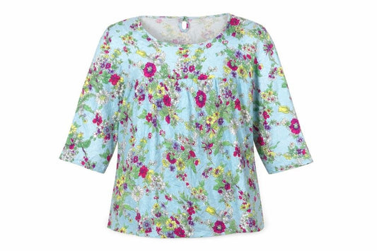 Cath Kidston Women Blue M Floral Viscose Tunic Blouse 3/4 Sleeve