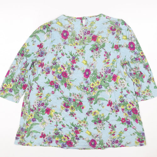 Cath Kidston Women Blue M Floral Viscose Tunic Blouse 3/4 Sleeve