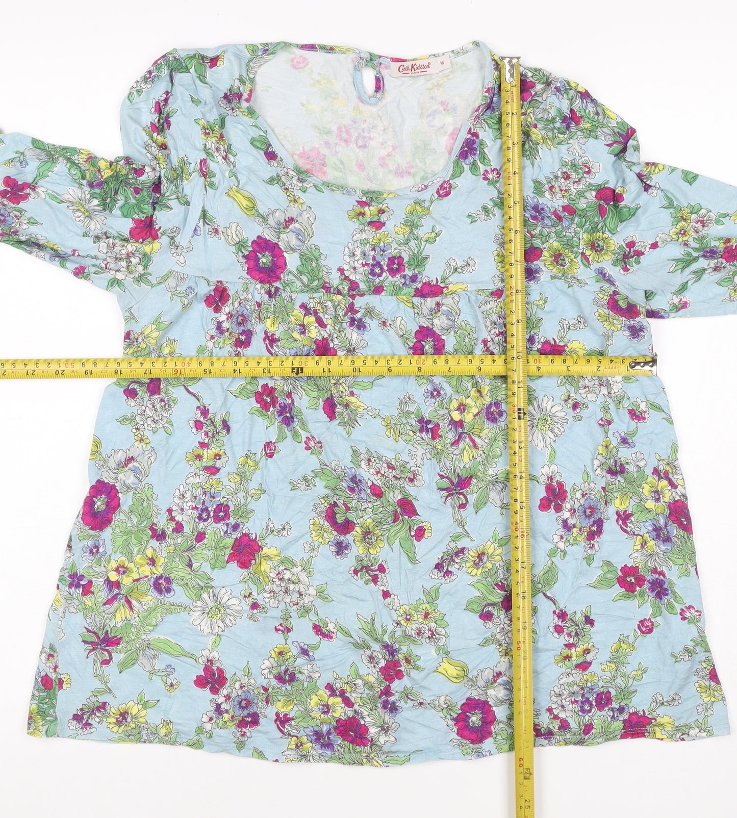 Cath Kidston Women Blue M Floral Viscose Tunic Blouse 3/4 Sleeve