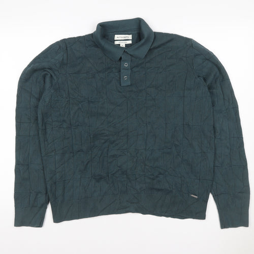 Autograph Men’s Green XL Collared Henley Cotton Modal Textured Jumper