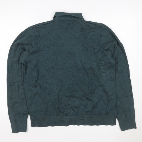 Autograph Men’s Green XL Collared Henley Cotton Modal Textured Jumper