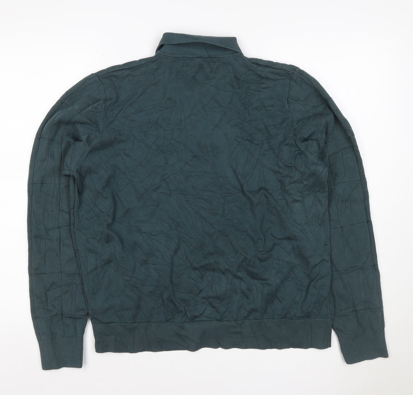 Autograph Men’s Green XL Collared Henley Cotton Modal Textured Jumper