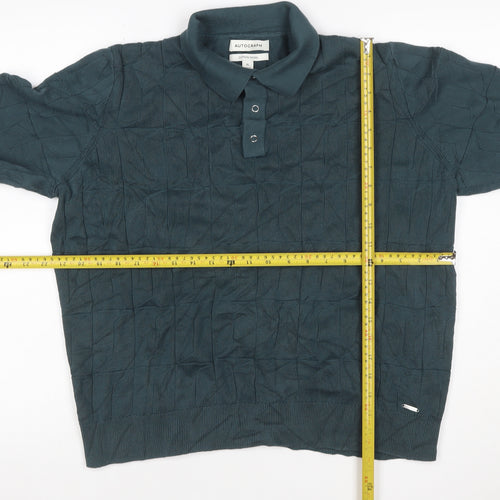 Autograph Men’s Green XL Collared Henley Cotton Modal Textured Jumper