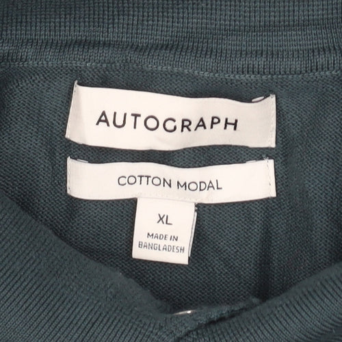 Autograph Men’s Green XL Collared Henley Cotton Modal Textured Jumper