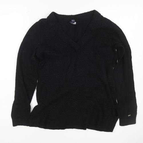 Tommy Hilfiger Women Black S Cable Knit V-Neck Wool Blend Jumper