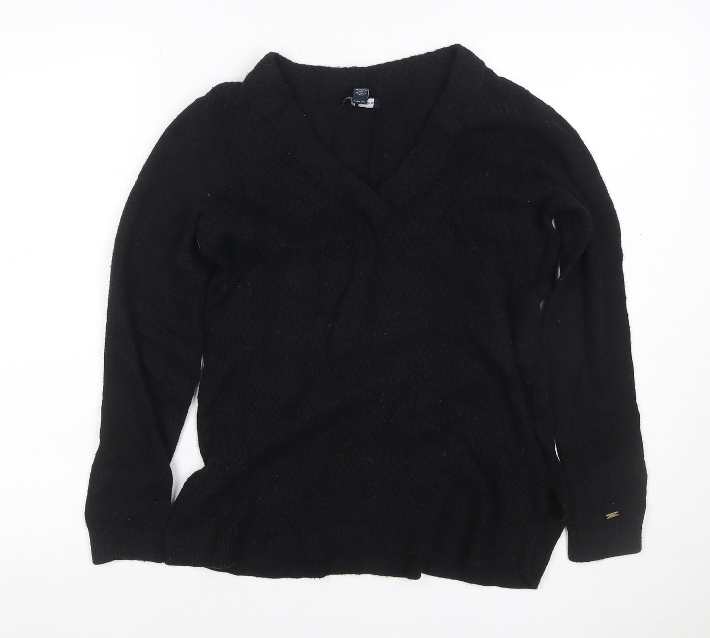 Tommy Hilfiger Women Black S Cable Knit V-Neck Wool Blend Jumper