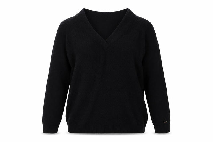 Tommy Hilfiger Women Black S Cable Knit V-Neck Wool Blend Jumper