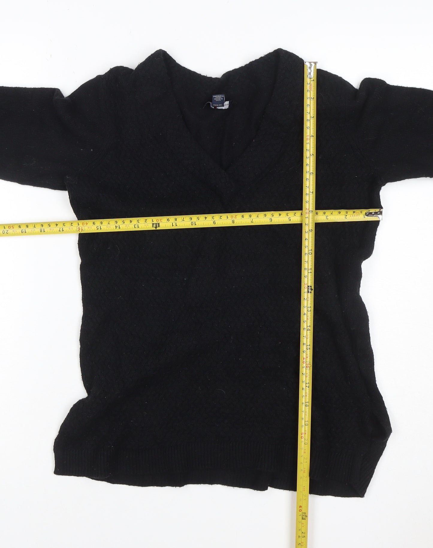 Tommy Hilfiger Women Black S Cable Knit V-Neck Wool Blend Jumper