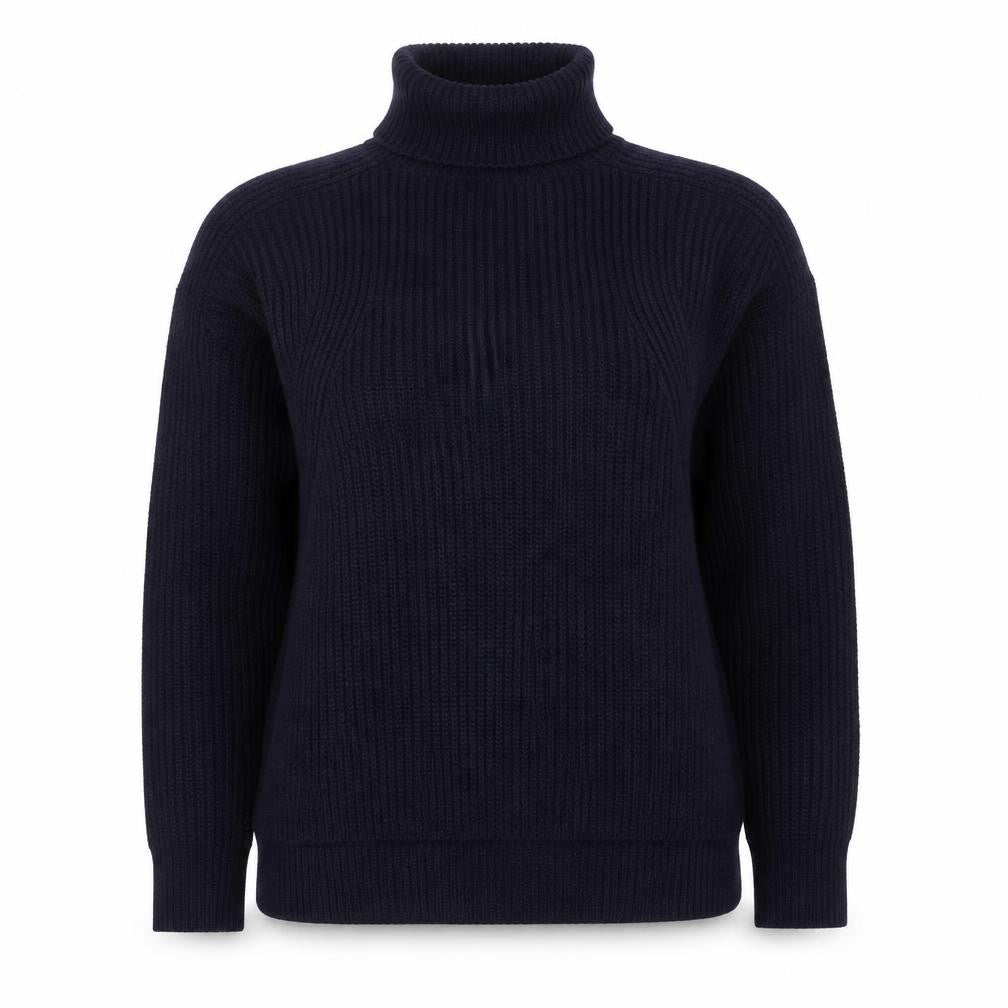 Front view of Topshop Women’s Navy Blue UK 8 Chunky Knit Roll Neck jumper
