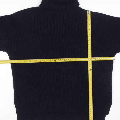 Topshop Women’s Navy Blue UK 8 Chunky Knit Roll Neck Pullover Jumper