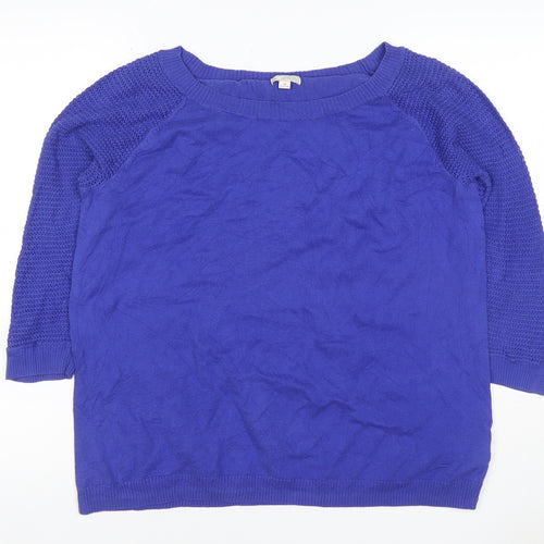 Gap Women's Blue Cotton Open-Knit Raglan Crew Neck Jumper Size L