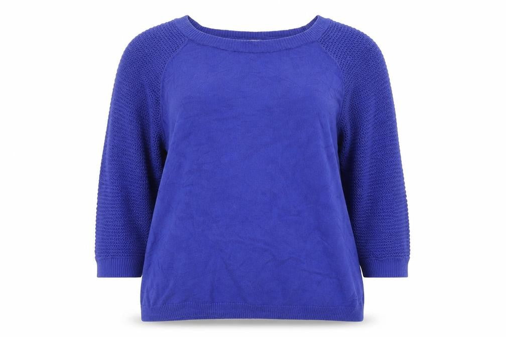 Front view of Gap Women's Blue Cotton Open-Knit Raglan Crew Neck Jumper, size L