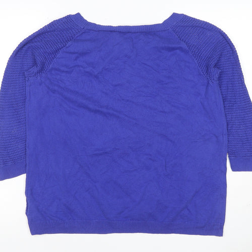 Gap Women's Blue Cotton Open-Knit Raglan Crew Neck Jumper Size L