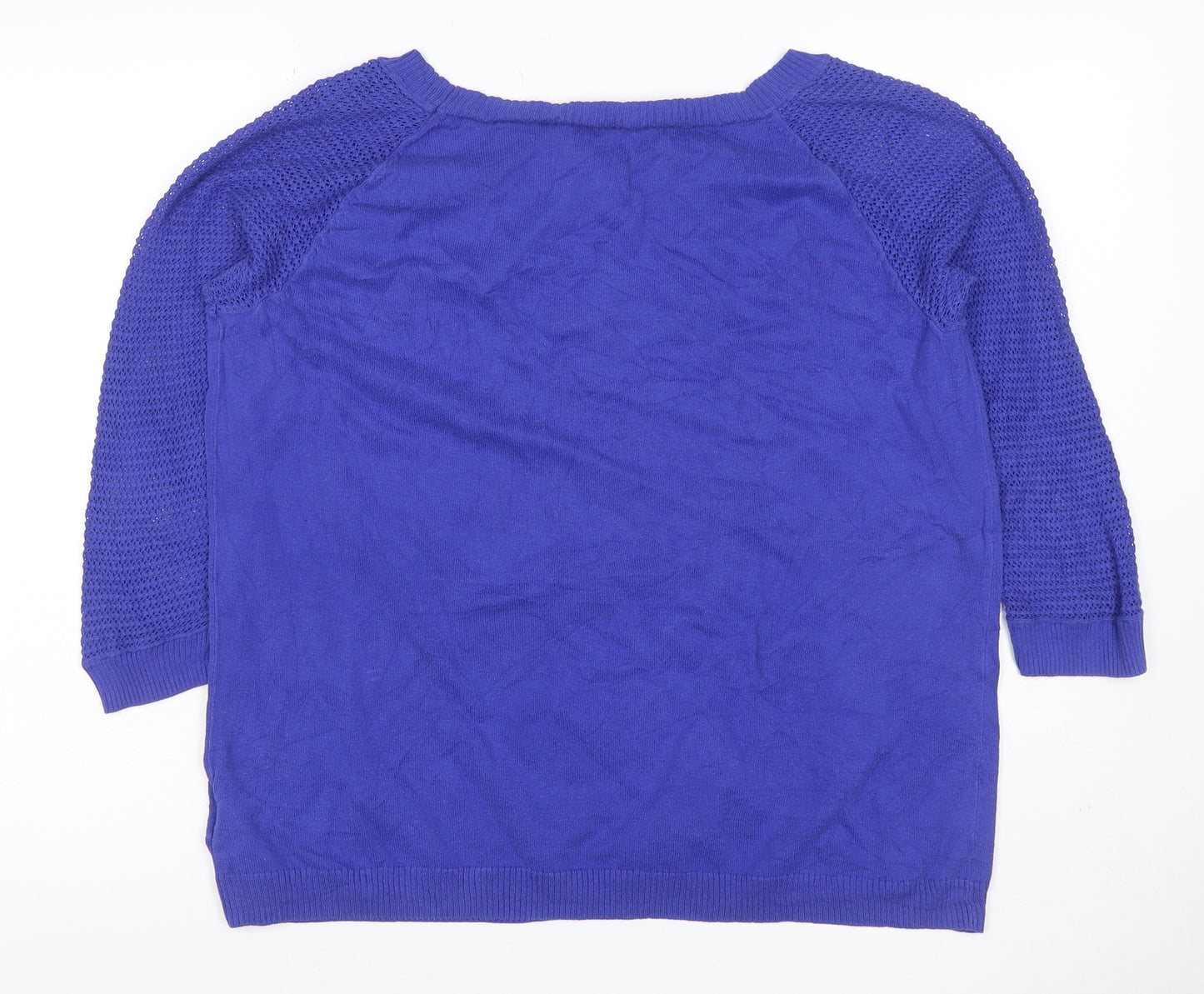 Gap Women's Blue Cotton Open-Knit Raglan Crew Neck Jumper Size L