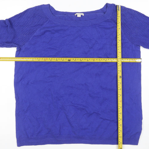 Gap Women's Blue Cotton Open-Knit Raglan Crew Neck Jumper Size L