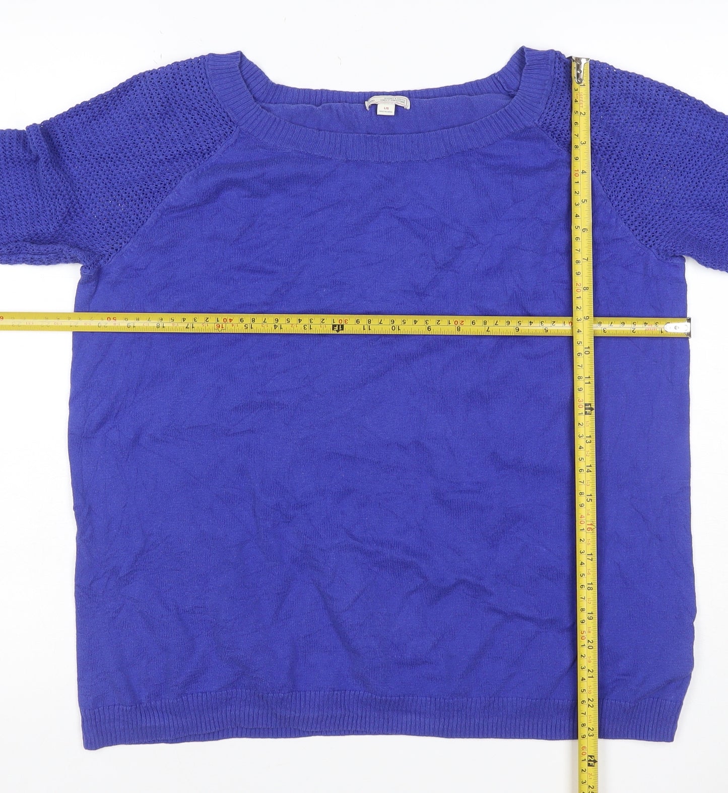 Gap Women's Blue Cotton Open-Knit Raglan Crew Neck Jumper Size L