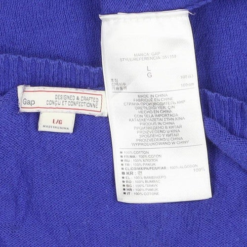 Gap Women's Blue Cotton Open-Knit Raglan Crew Neck Jumper Size L