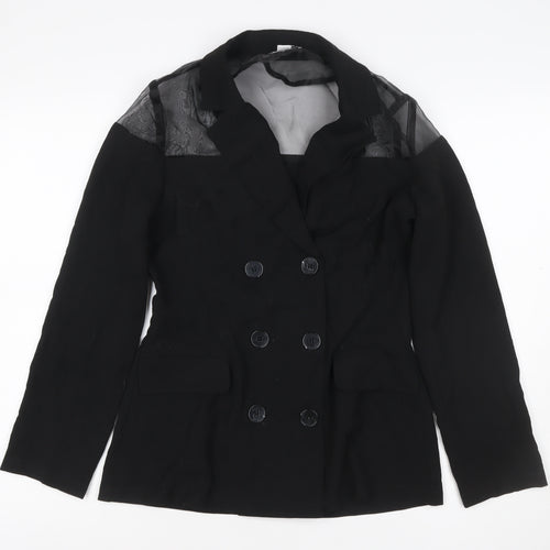 Unique21 Women’s Black UK 12 Double-Breasted Sheer Panel Blazer