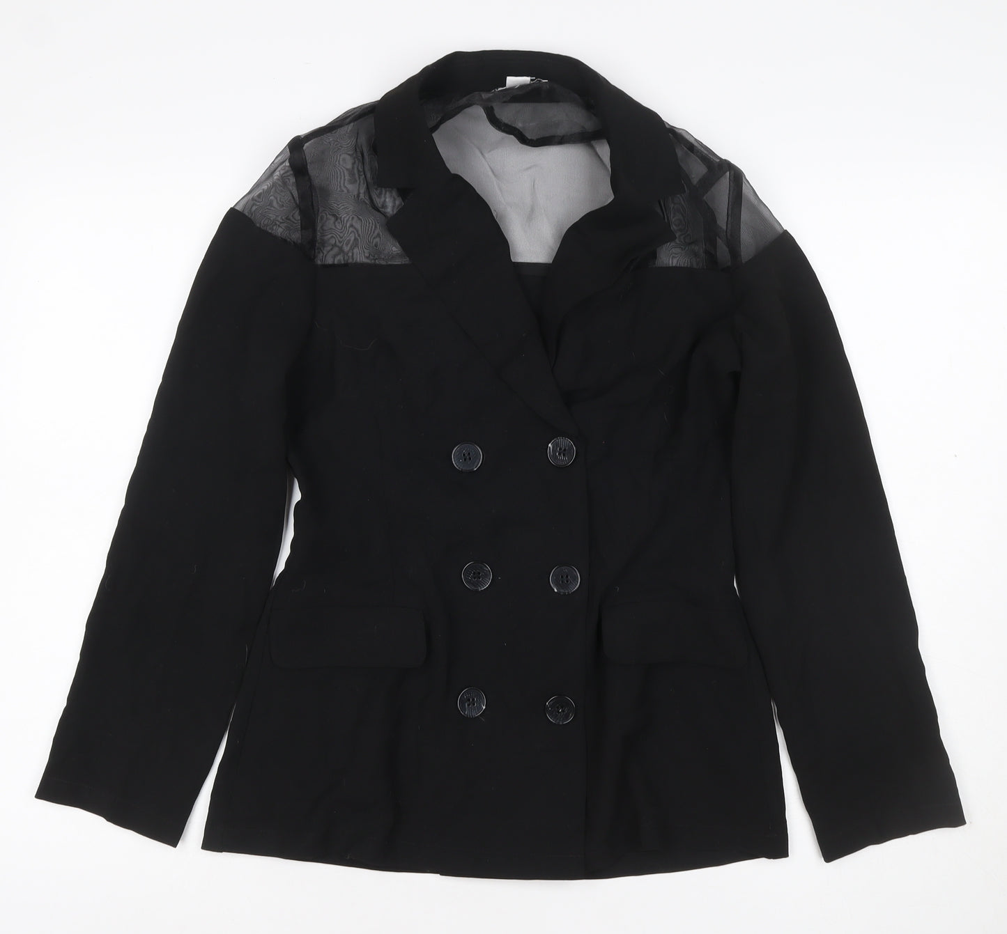 Unique21 Women’s Black UK 12 Double-Breasted Sheer Panel Blazer