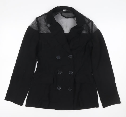 Unique21 Women’s Black UK 12 Double-Breasted Sheer Panel Blazer
