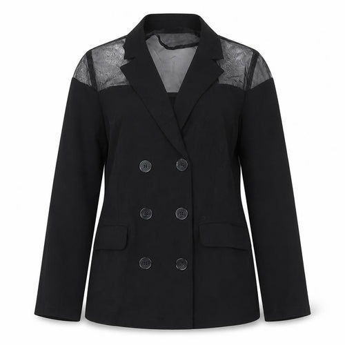 Unique21 Women’s Black UK 12 Double-Breasted Sheer Panel Blazer