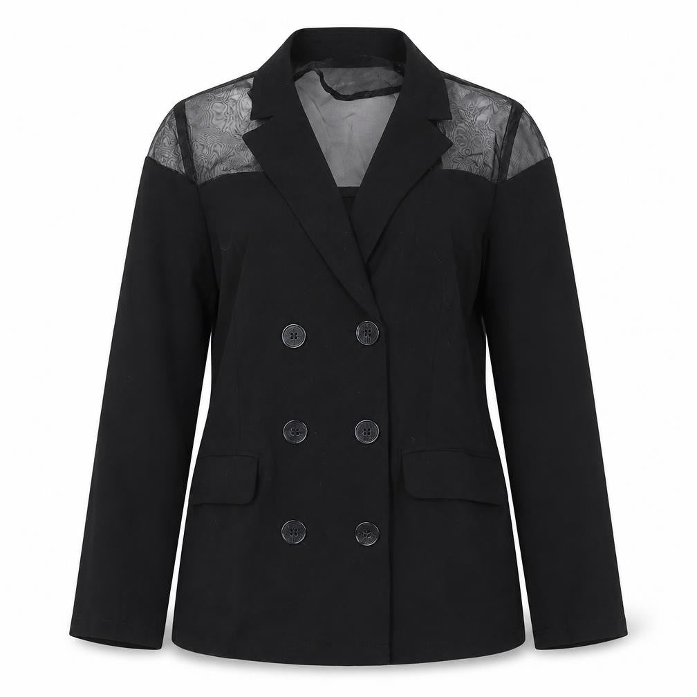 Unique21 Women’s Black UK 12 Double-Breasted Sheer Panel Blazer