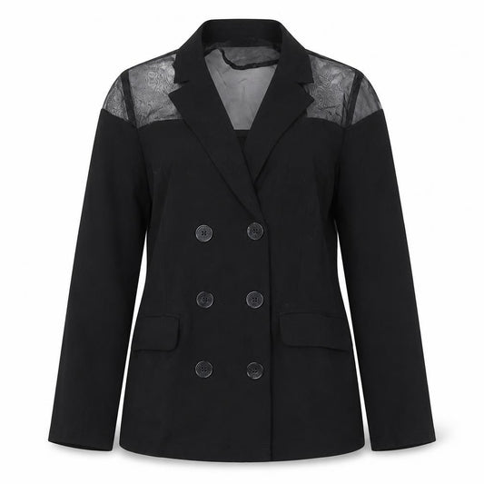 Unique21 Women’s Black UK 12 Double-Breasted Sheer Panel Blazer