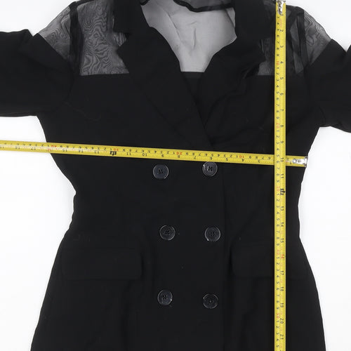 Unique21 Women’s Black UK 12 Double-Breasted Sheer Panel Blazer