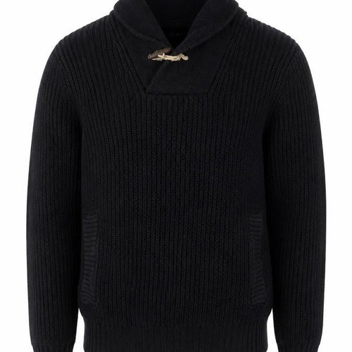 H&M L.O.G.G. Men’s Black S Chunky Knit Shawl Collar Toggle Jumper
