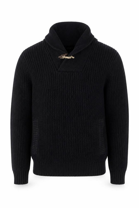 H&M L.O.G.G. Men’s Black S Chunky Knit Shawl Collar Toggle Jumper