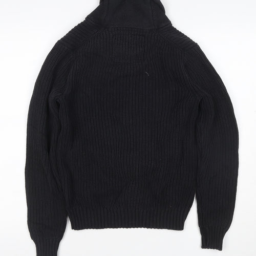 H&M L.O.G.G. Men’s Black S Chunky Knit Shawl Collar Toggle Jumper