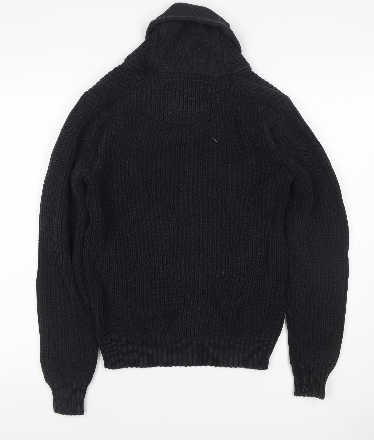 H&M L.O.G.G. Men’s Black S Chunky Knit Shawl Collar Toggle Jumper