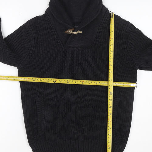 H&M L.O.G.G. Men’s Black S Chunky Knit Shawl Collar Toggle Jumper