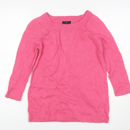 M&Co Women’s Pink Size 10 Cotton Blend Raglan Crew Neck Jumper