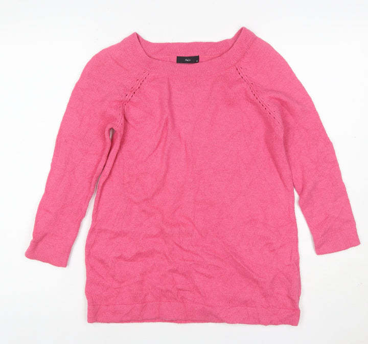 M&Co Women’s Pink Size 10 Cotton Blend Raglan Crew Neck Jumper