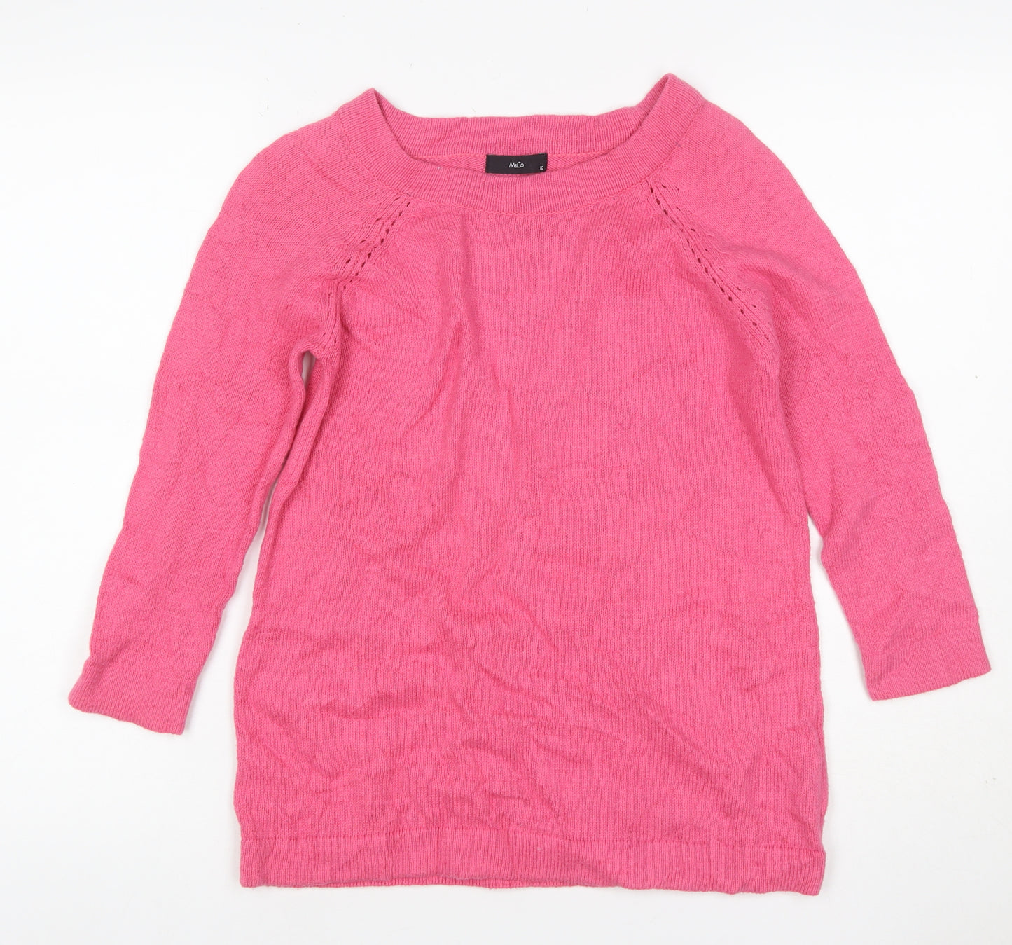 M&Co Women’s Pink Size 10 Cotton Blend Raglan Crew Neck Jumper
