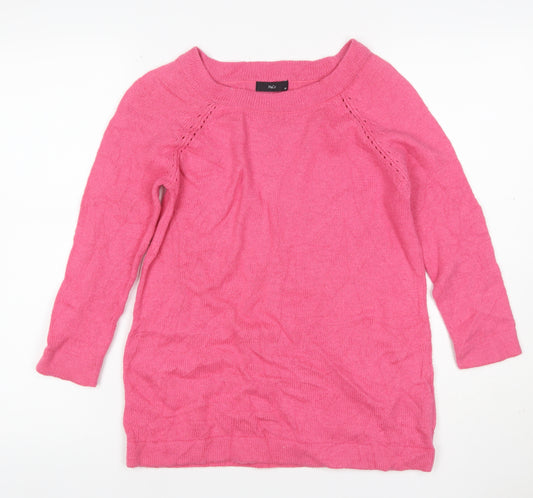 M&Co Women’s Pink Size 10 Cotton Blend Raglan Crew Neck Jumper